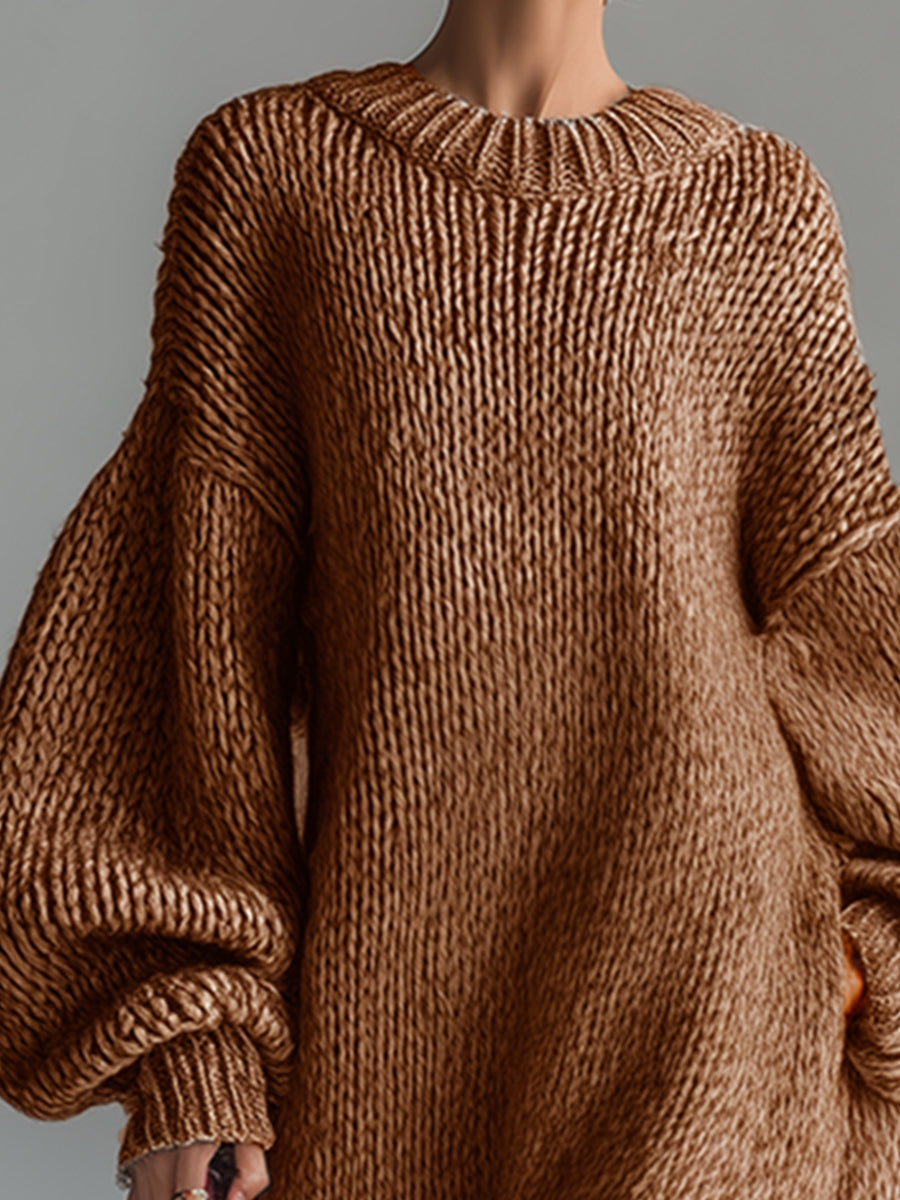 Margaux | Robe Maxi Laine Tricotée Col Rond Chiné