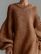 Margaux | Robe Maxi Laine Tricotée Col Rond Chiné
