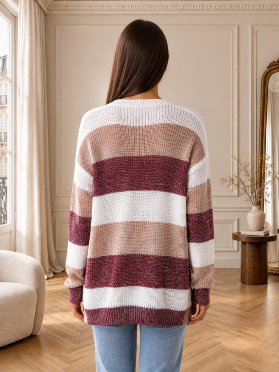 Maëlle | Cardigan Long Rayé En Maille