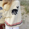 Aliénor | Cardigan Tricoté Motif Brodé Marin