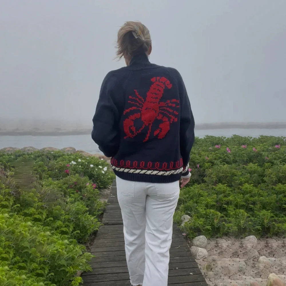 Aliénor | Cardigan Tricoté Motif Brodé Marin