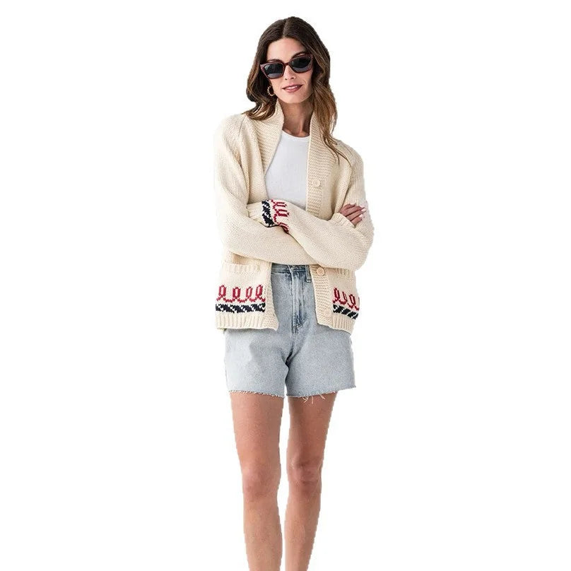 Aliénor | Cardigan Tricoté Motif Brodé Marin