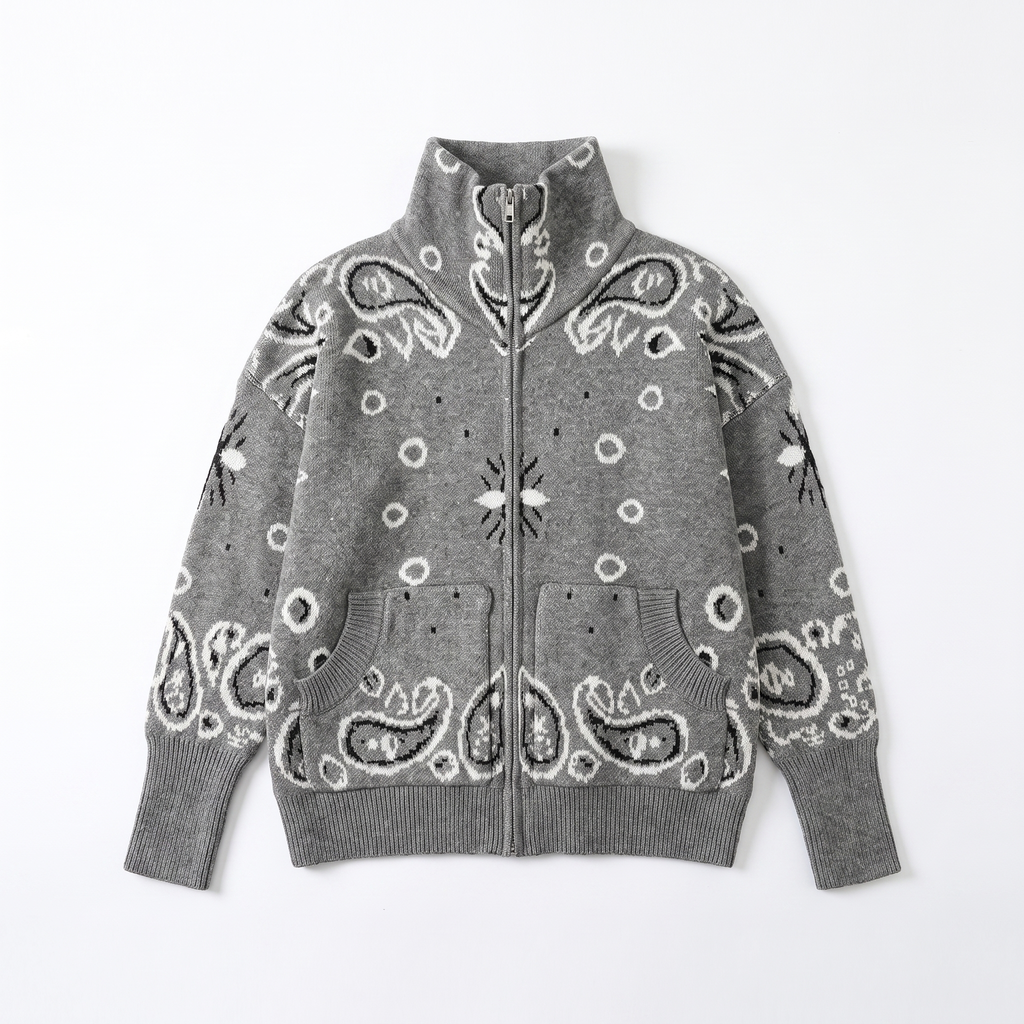 Juliette | Cardigan Zippé Oversize Imprimé Paisley