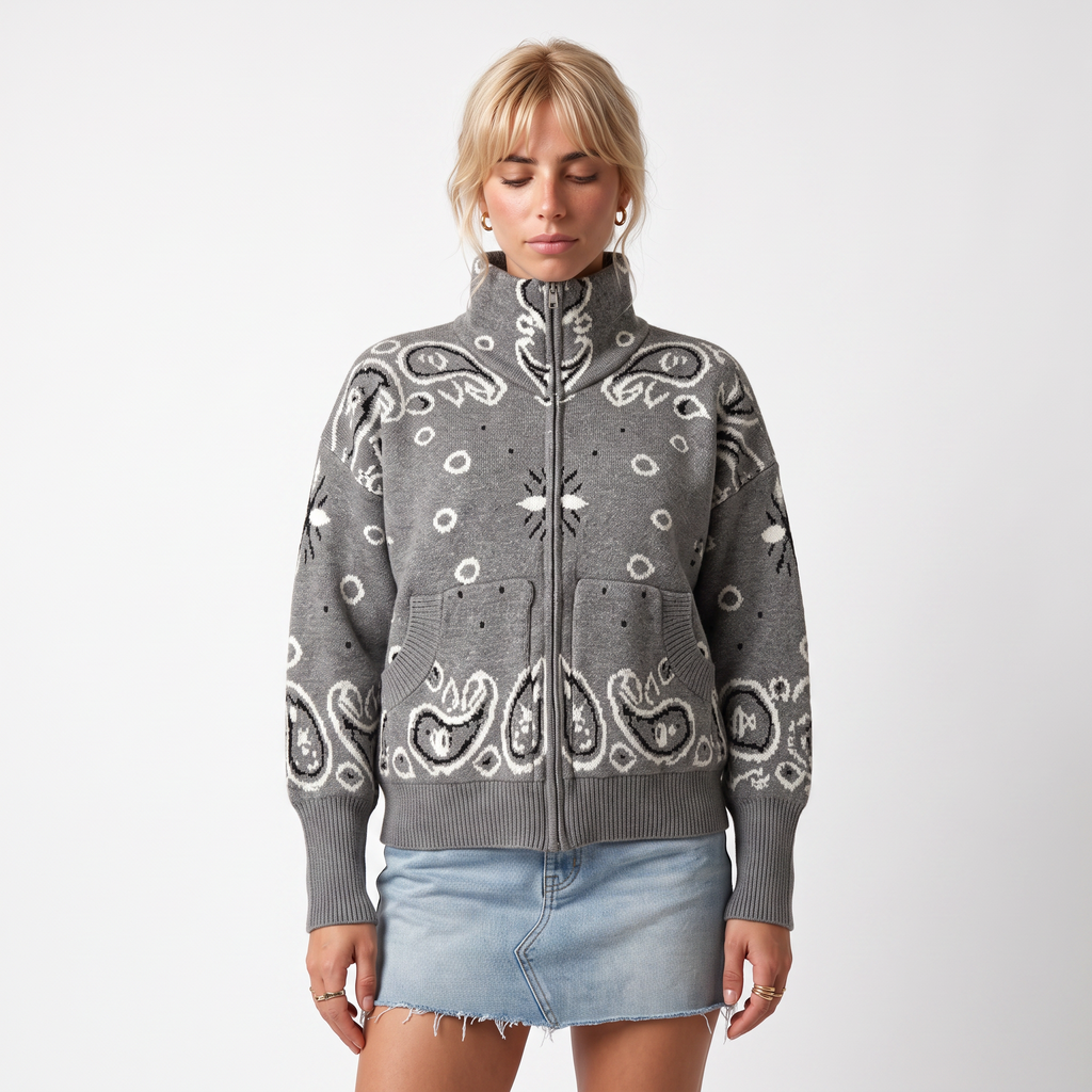 Juliette | Cardigan Zippé Oversize Imprimé Paisley