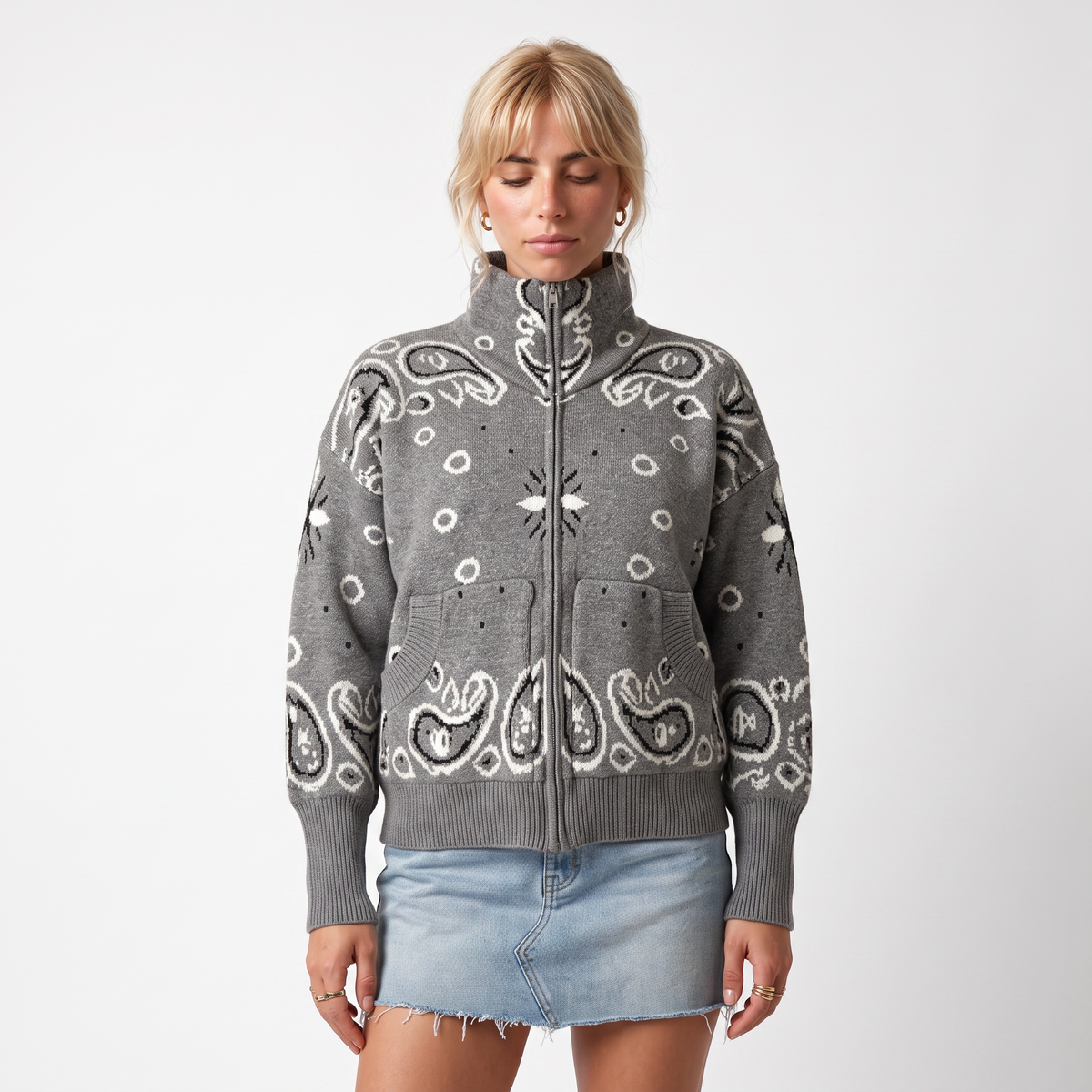 Juliette | Cardigan Zippé Oversize Imprimé Paisley