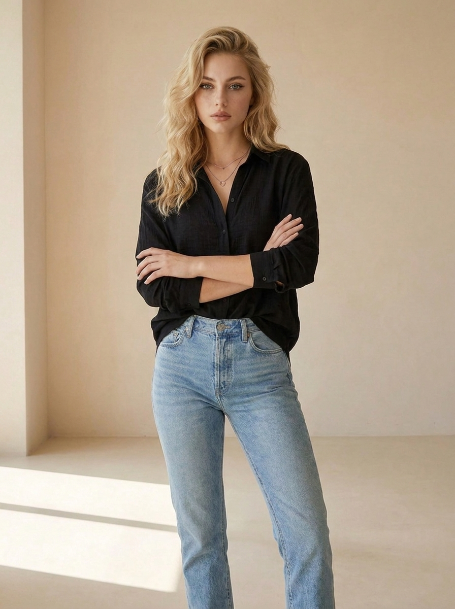 Elena | Chemise Légère Aspect Coton Avec Col En V