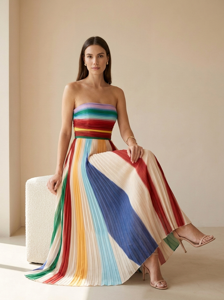 Serena | Robe Longue Plissée Multicolore