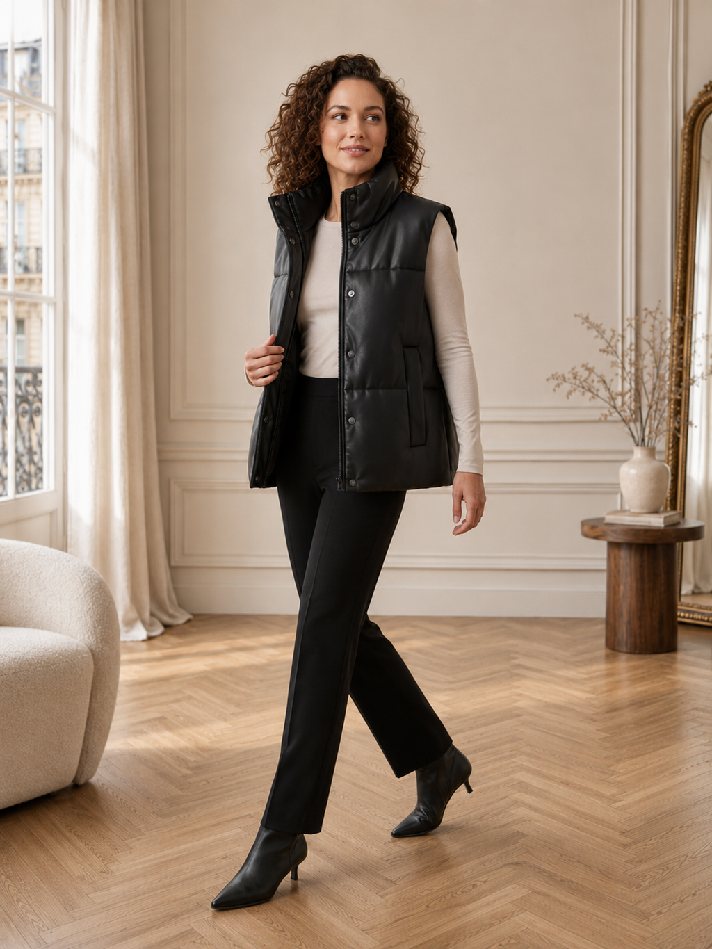 Céline | Gilet Matelassé Effet Cuir