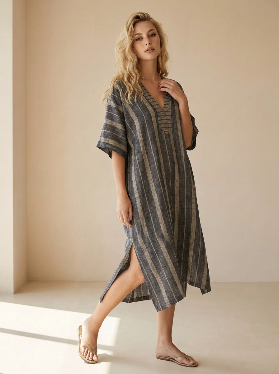 Seraphina | Robe Kaftan À Rayures Avec Col En V