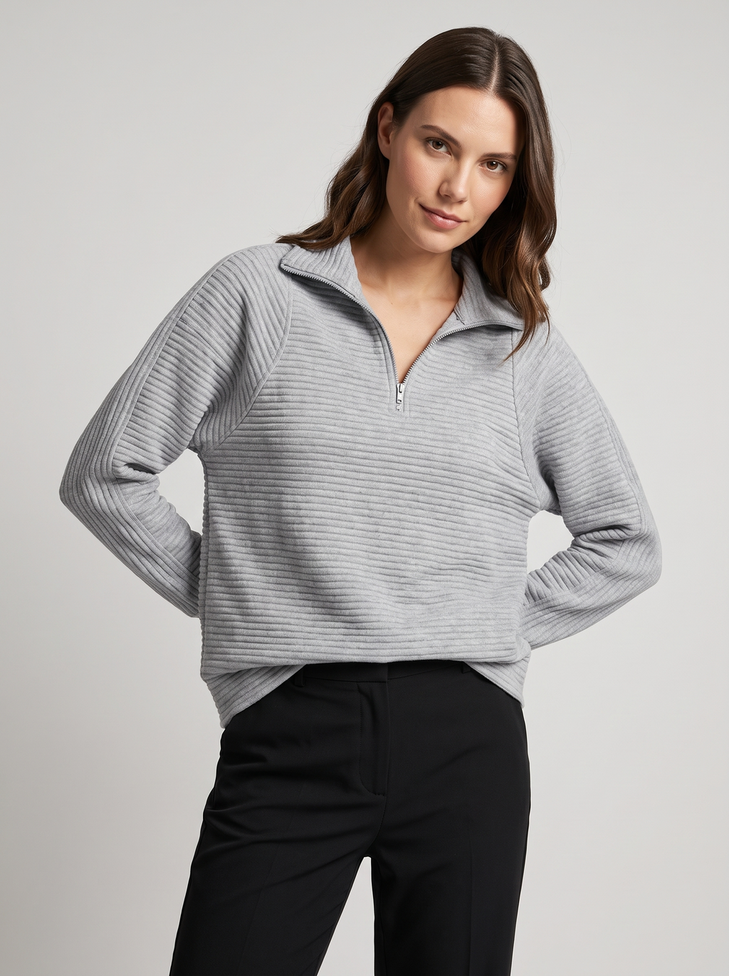 Liv | Sweatshirt femme côtelé à demi-zip