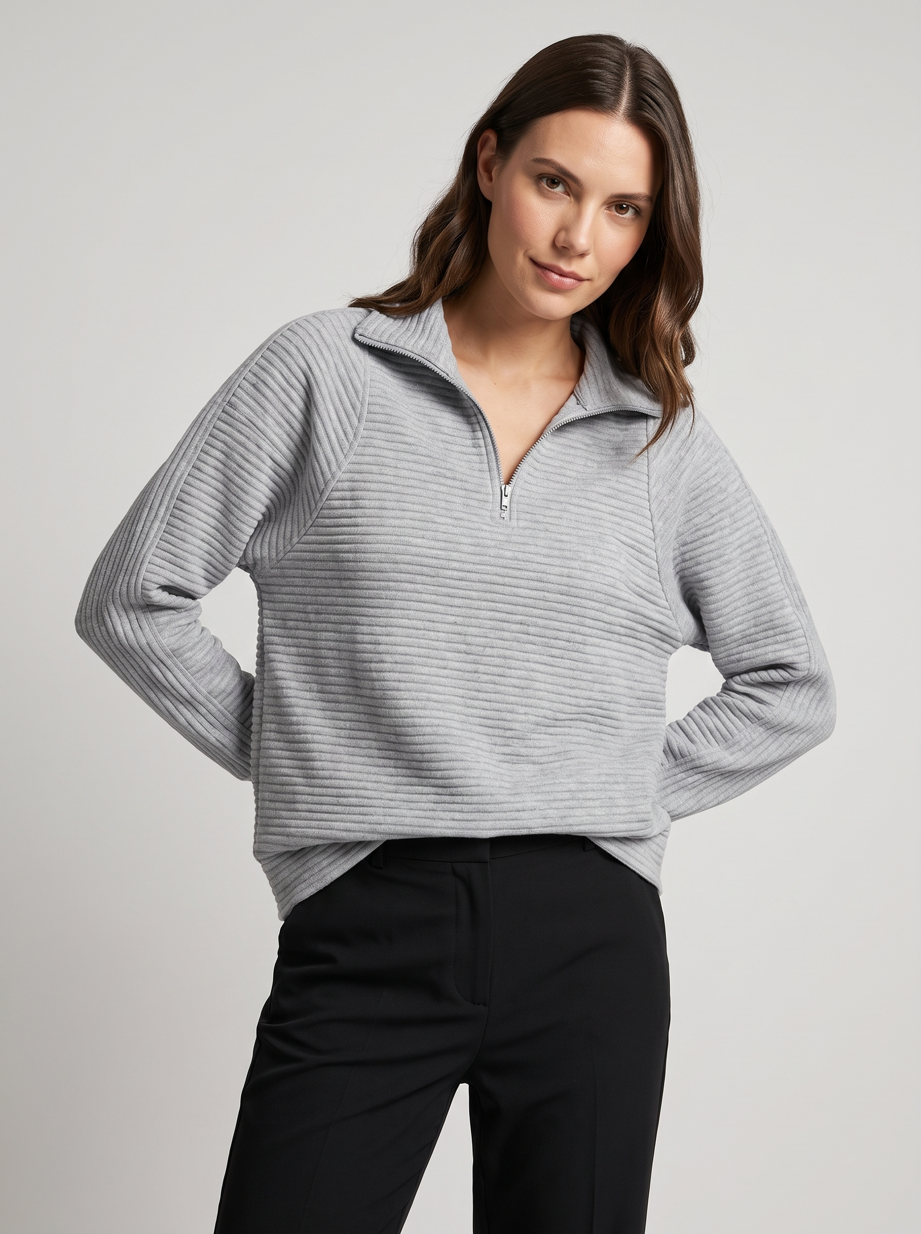 Liv | Sweatshirt femme côtelé à demi-zip