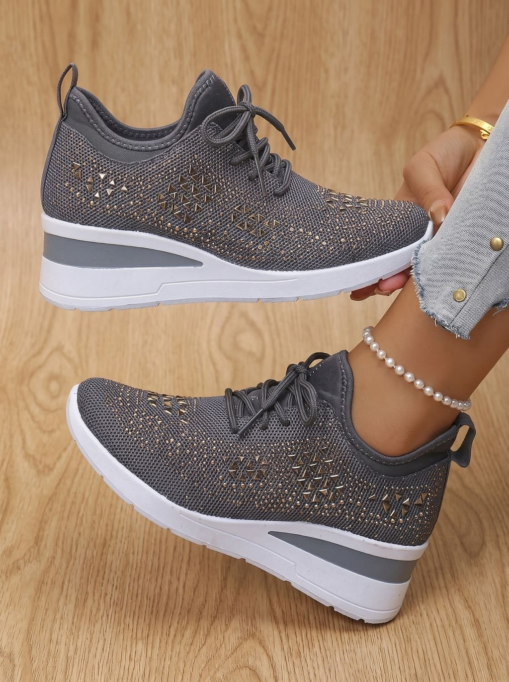 Noémie | Baskets Compensées Strass Respirantes
