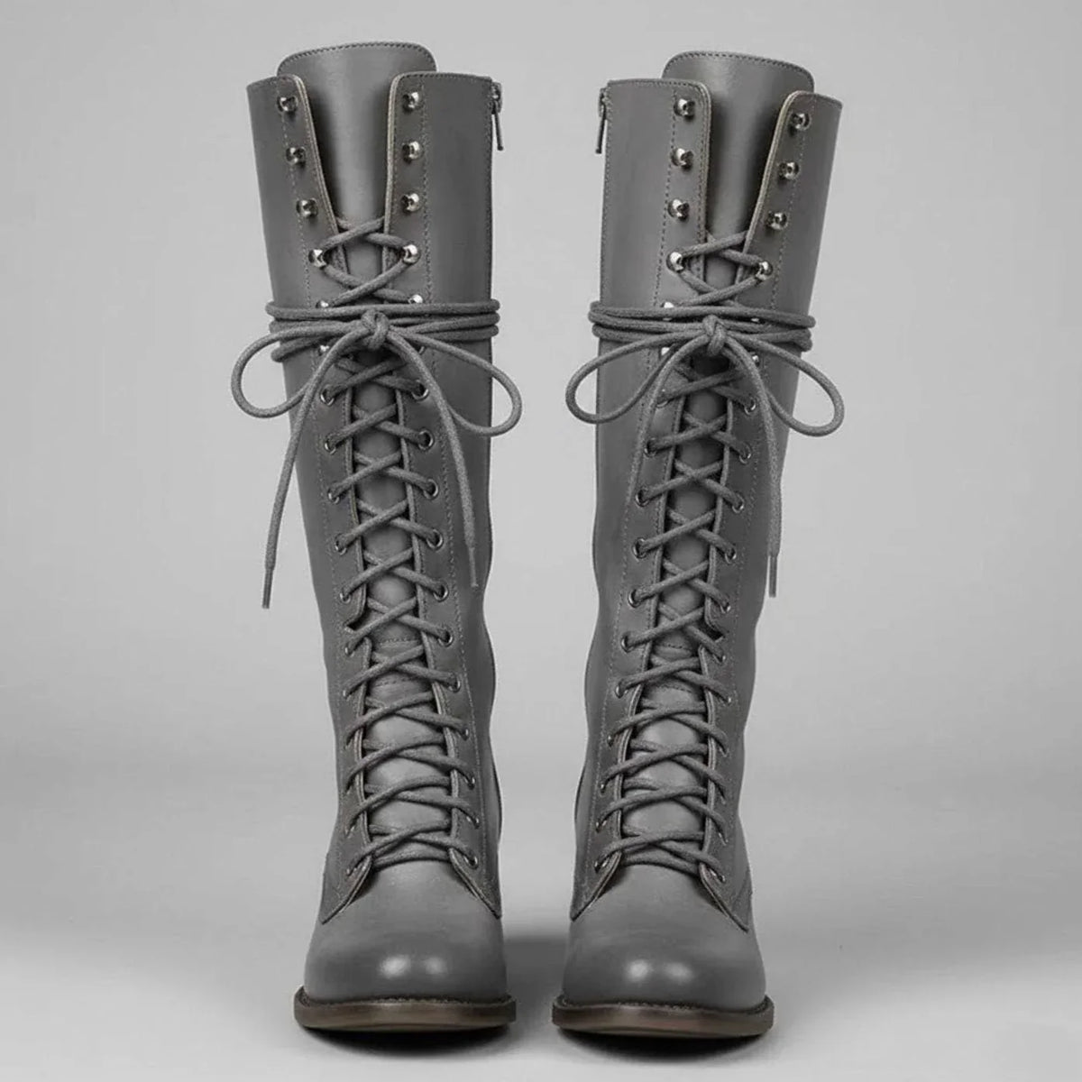 Héloïse | Bottes Hautes Lacets Cuir Talon Bloc