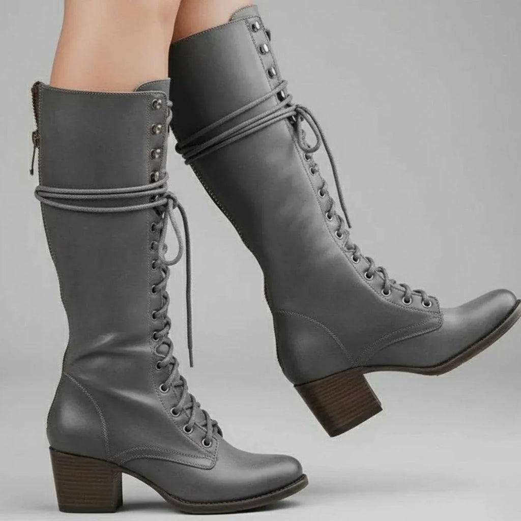 Héloïse | Bottes Hautes Lacets Cuir Talon Bloc
