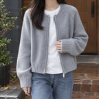 Inès | Cardigan Zippé Court en Maille Épaisse