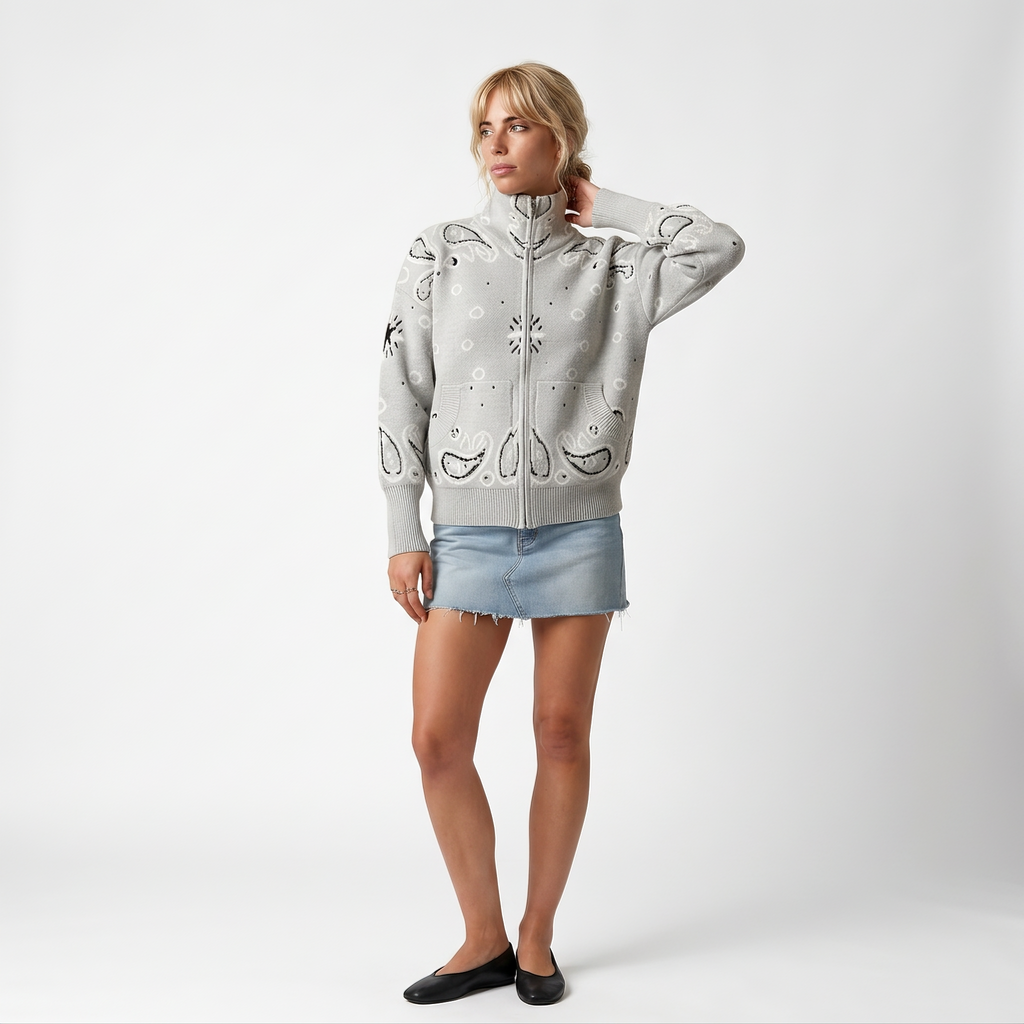 Juliette | Cardigan Zippé Oversize Imprimé Paisley