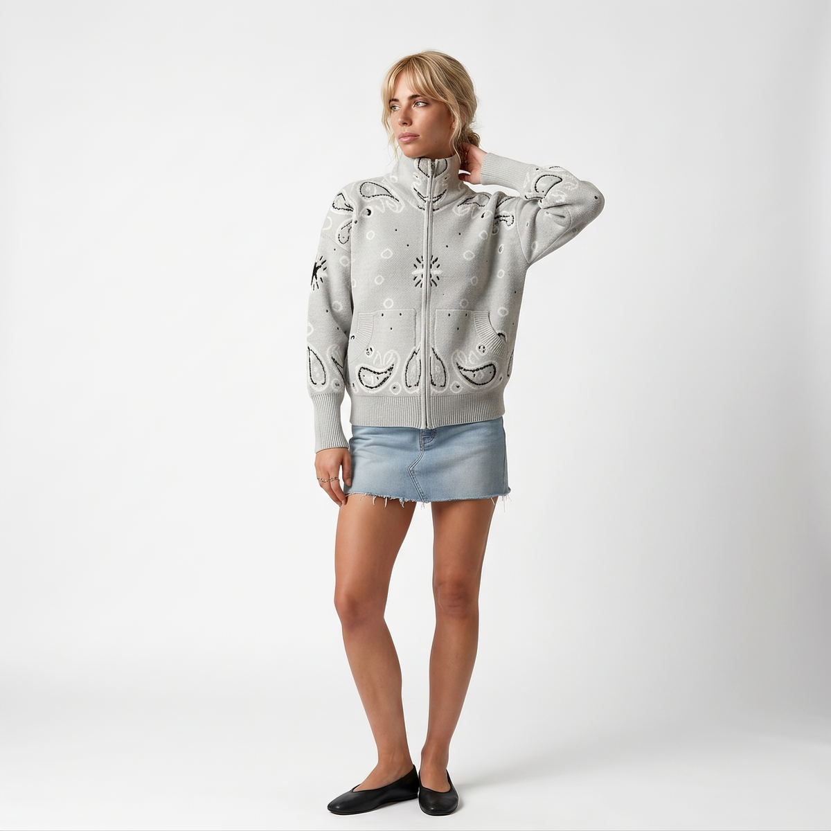 Juliette | Cardigan Zippé Oversize Imprimé Paisley