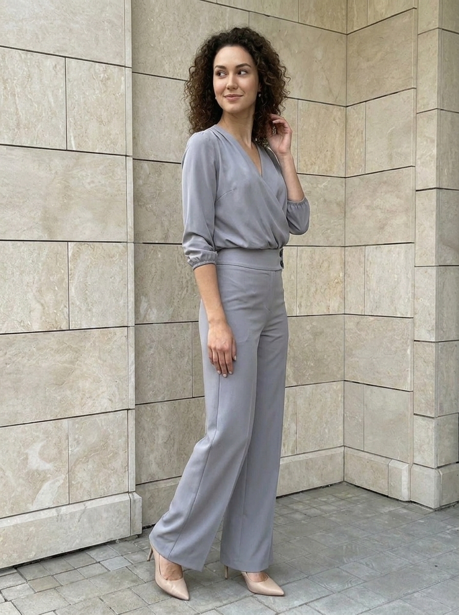 Élodie | Ensemble Élégant Croisé à Pantalon Large