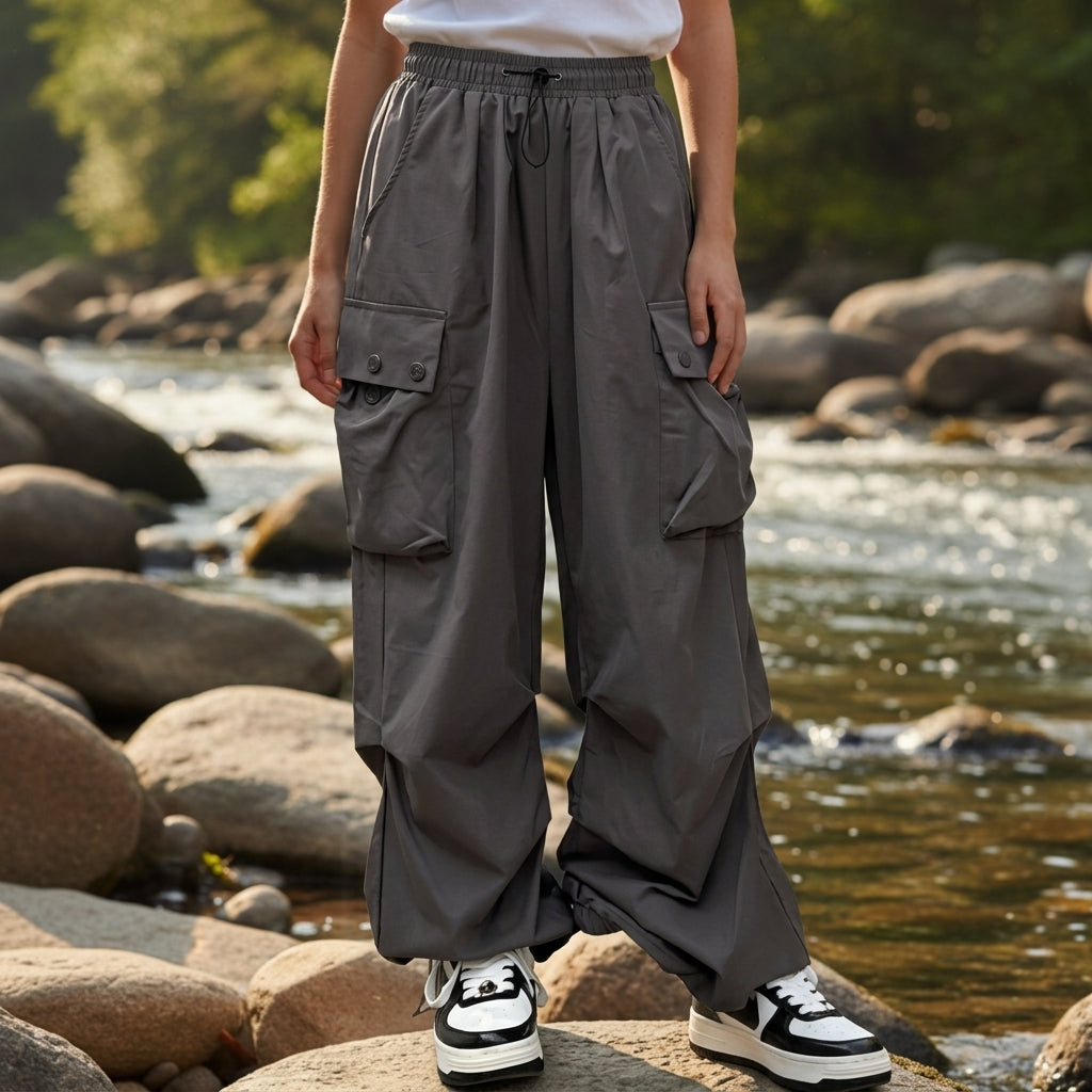 Solène | Pantalon Cargo en Coton Ceinture Cordon