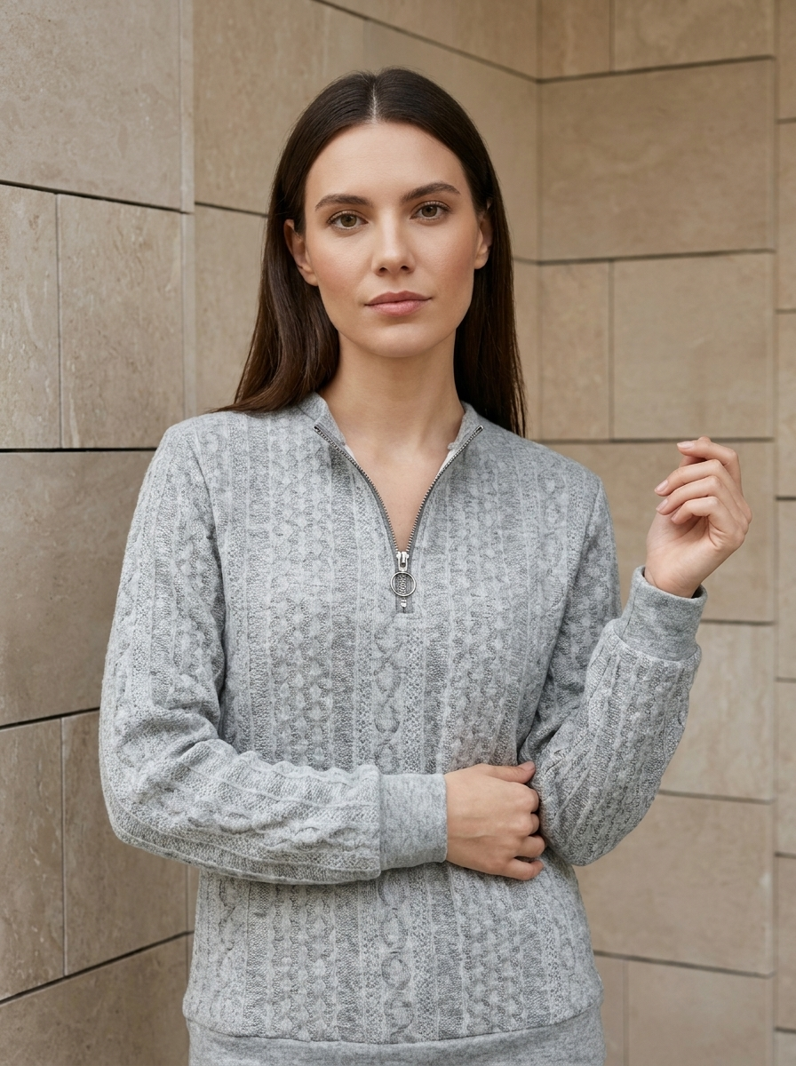 Noémie | Pull en Maille Torsadée à Col Zippé