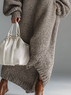 Margaux | Robe Maxi Laine Tricotée Col Rond Chiné