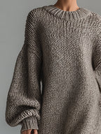 Margaux | Robe Maxi Laine Tricotée Col Rond Chiné