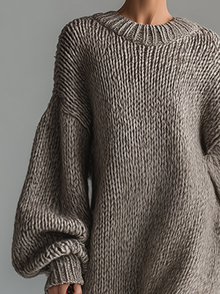 Margaux | Robe Maxi Laine Tricotée Col Rond Chiné
