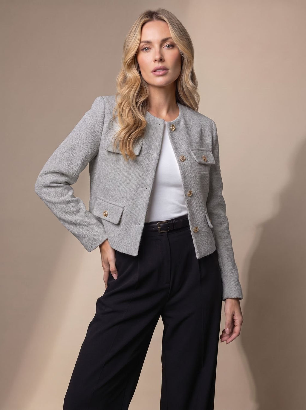 Marceline | Veste Tweed Courte Boutons Dorés