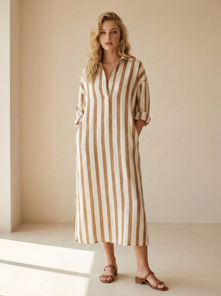 Maréa | Robe Chemise Longue À Rayures