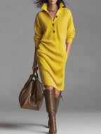 Éléonore | Robe Pull Côtelée Col Rabattu