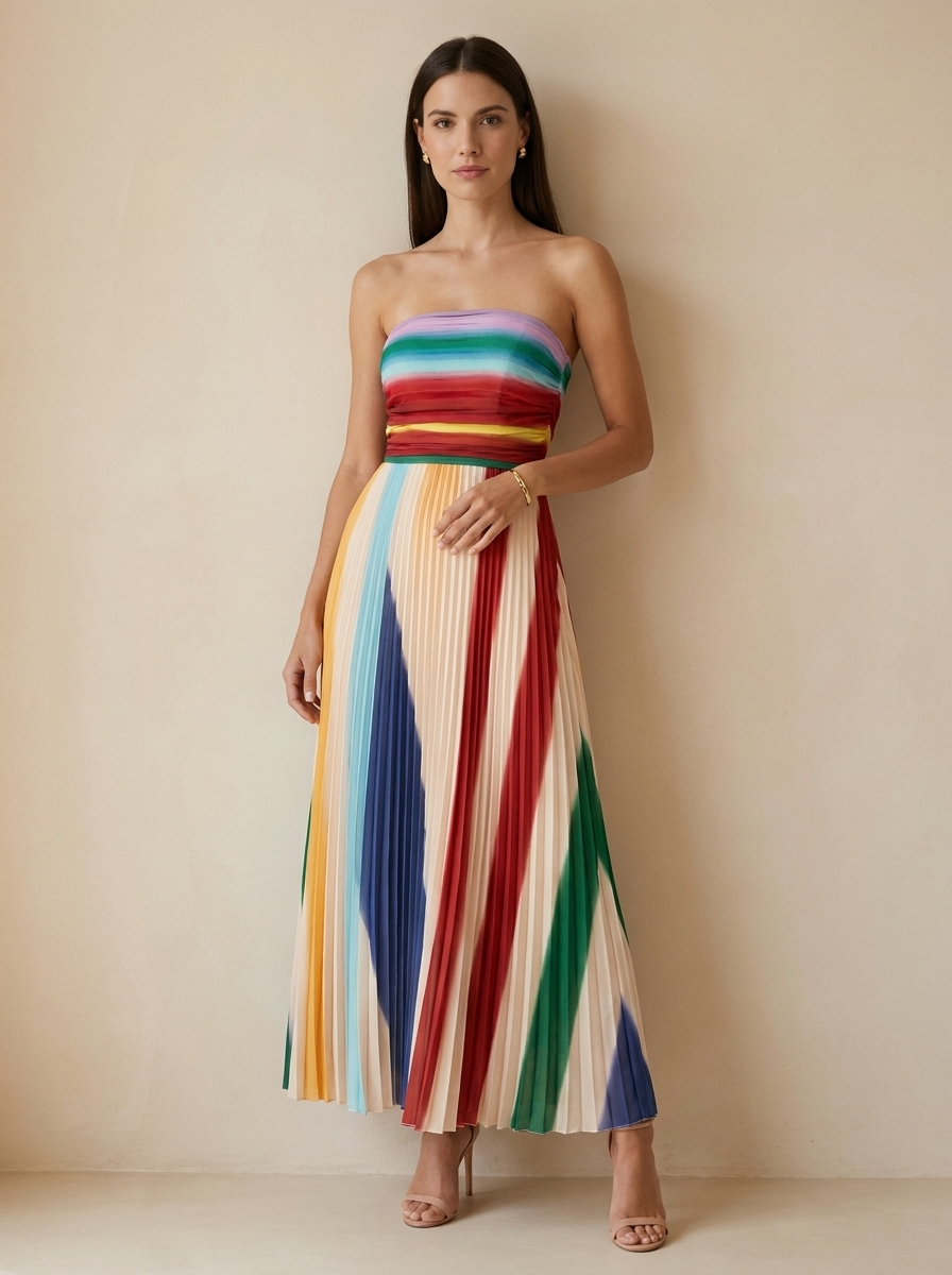 Serena | Robe Longue Plissée Multicolore