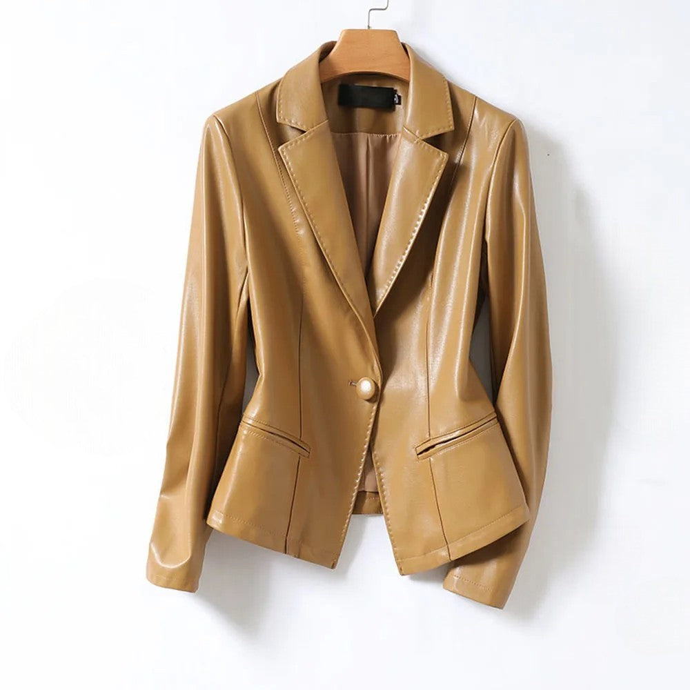 Valentine | Blazer en Cuir Boutonnage Simple