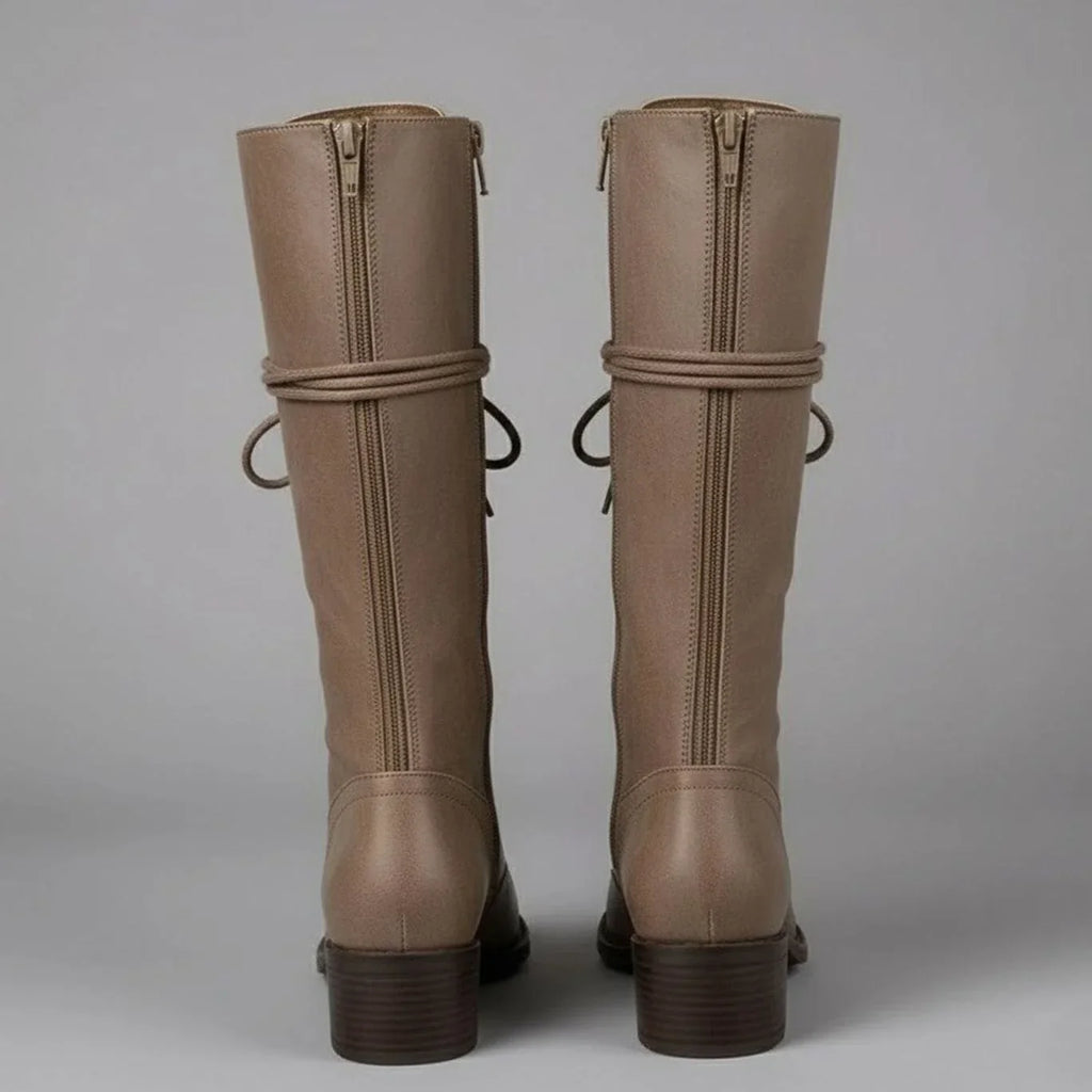 Héloïse | Bottes Hautes Lacets Cuir Talon Bloc
