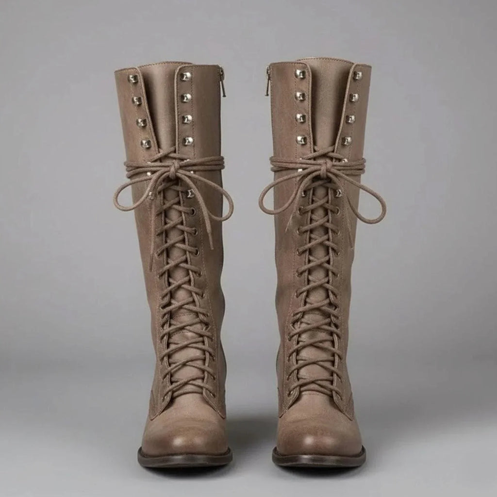 Héloïse | Bottes Hautes Lacets Cuir Talon Bloc