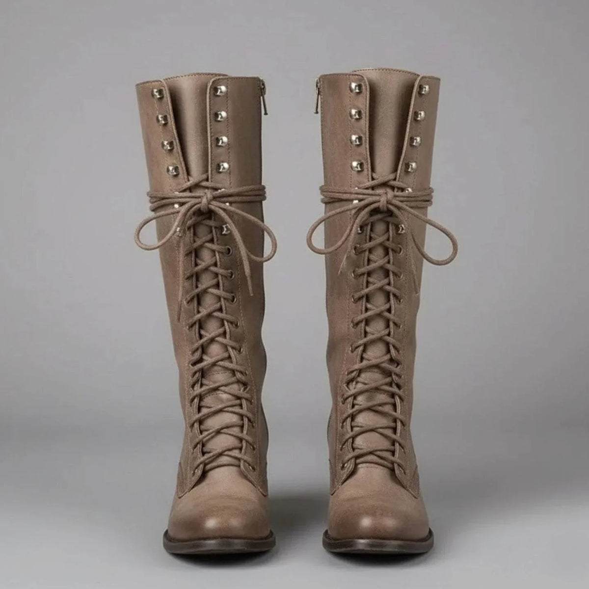 Héloïse | Bottes Hautes Lacets Cuir Talon Bloc