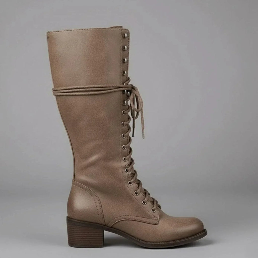 Héloïse | Bottes Hautes Lacets Cuir Talon Bloc