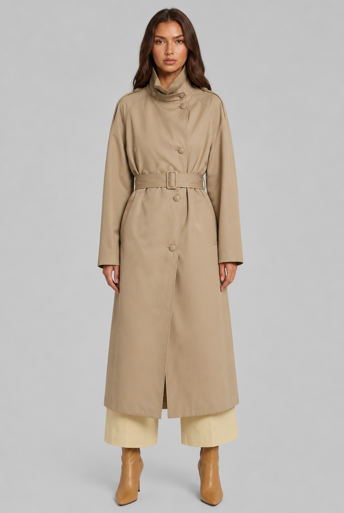 Adèle | Trench Long Col Montant Ceinturé