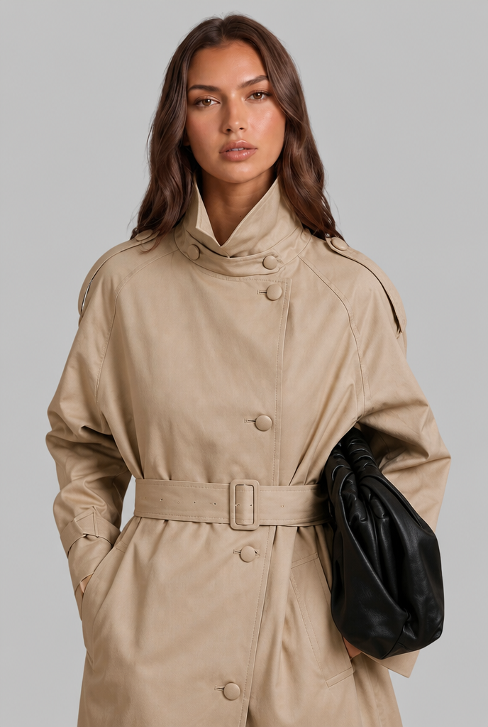 Adèle | Trench Long Col Montant Ceinturé