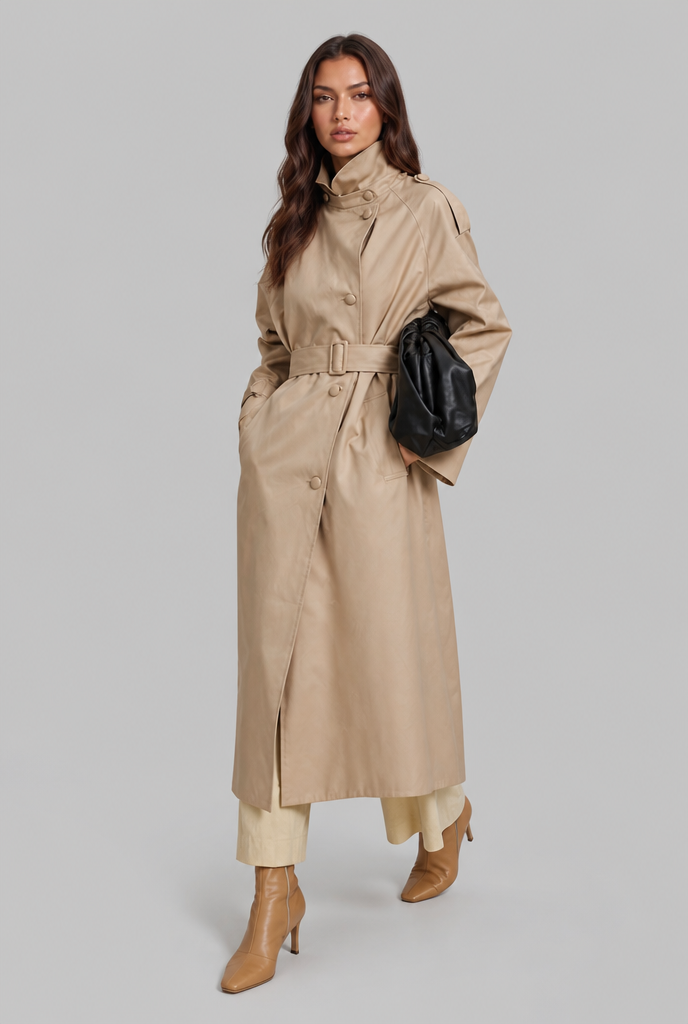 Adèle | Trench Long Col Montant Ceinturé