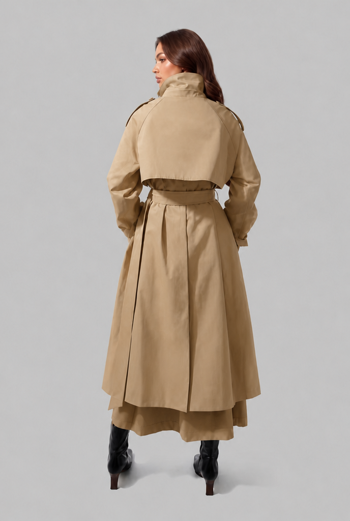 Adèle | Trench Long Col Montant Ceinturé