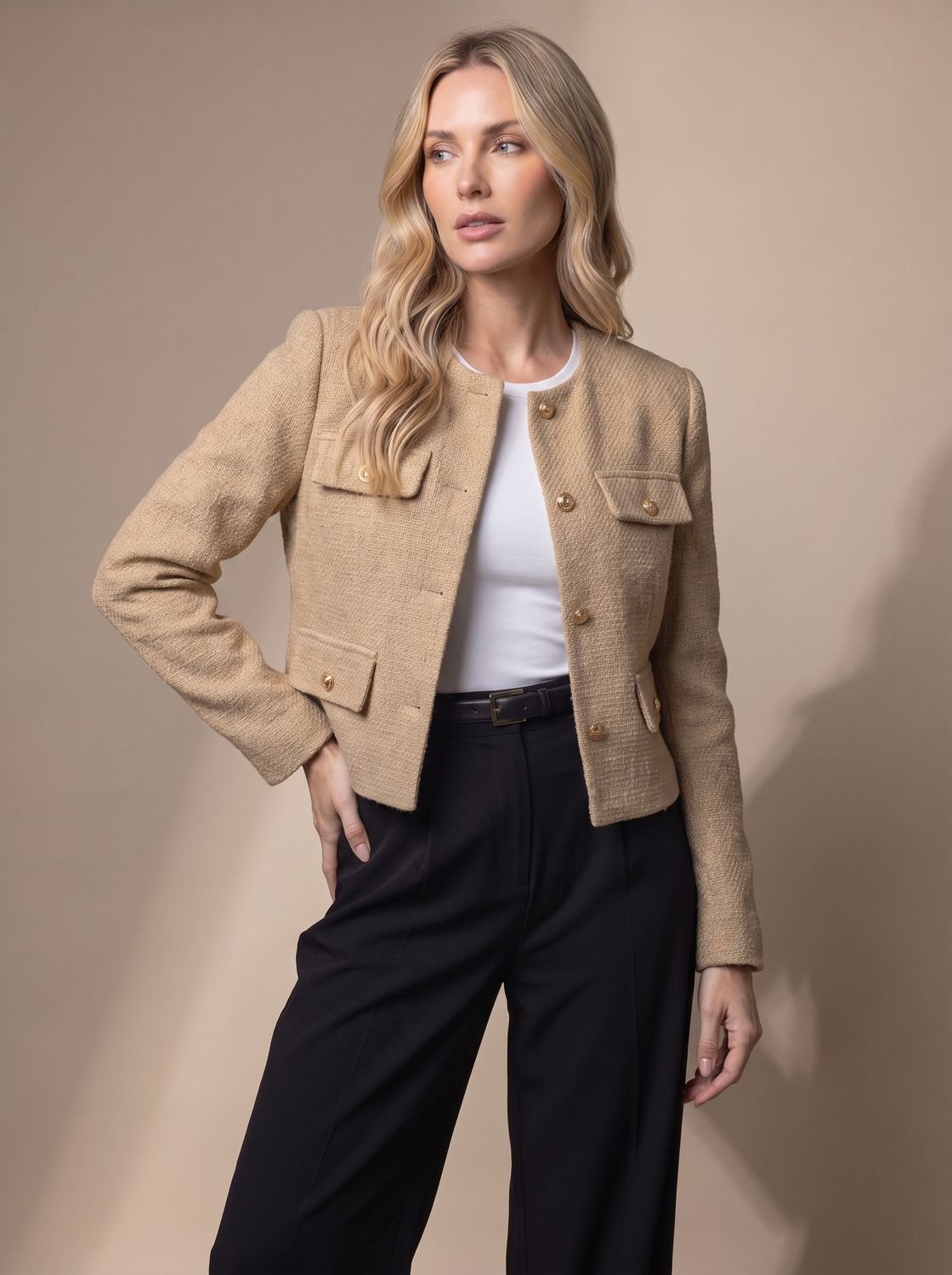 Marceline | Veste Tweed Courte Boutons Dorés
