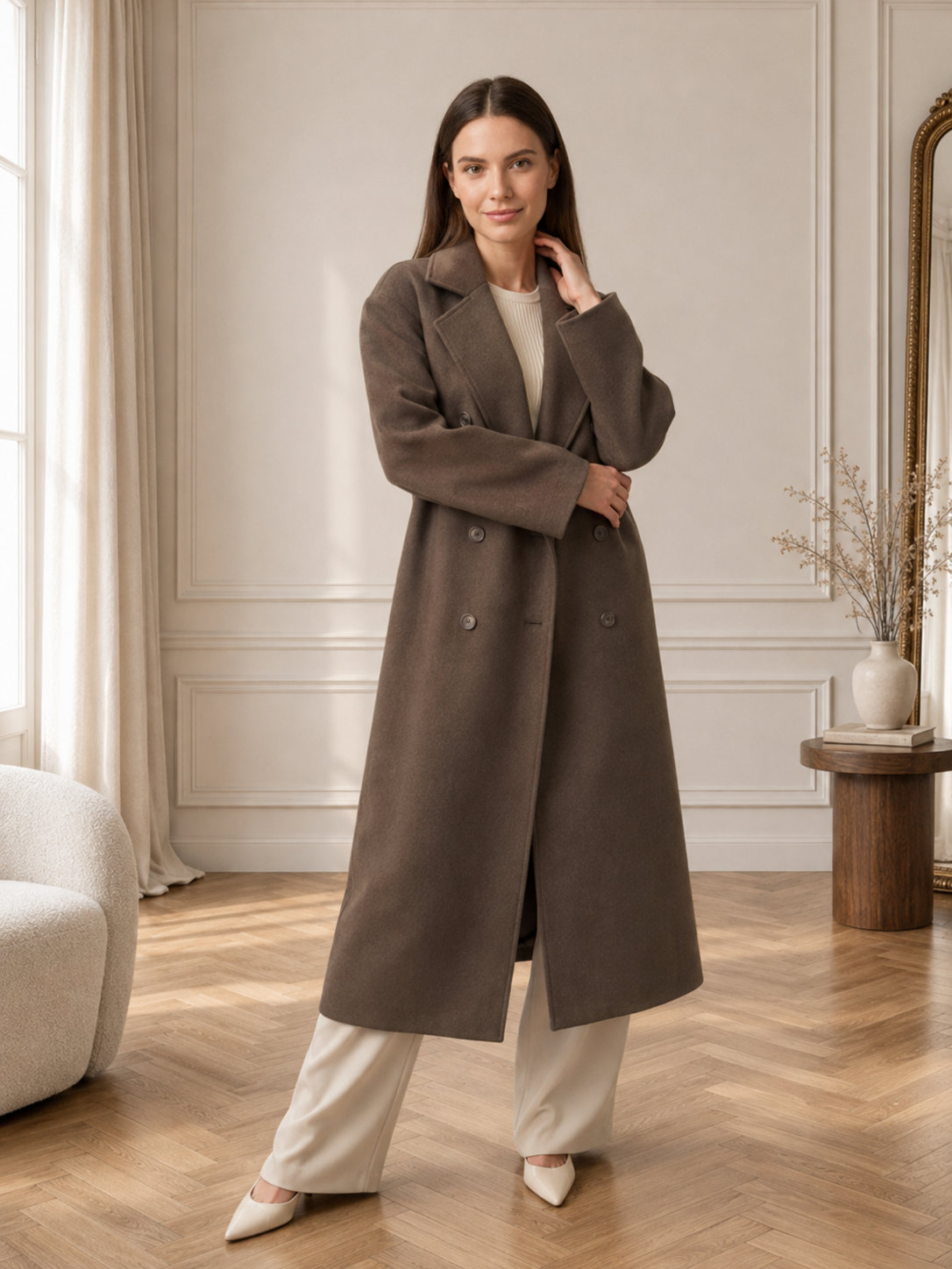 Léonie | Manteau Long Oversize À Double Boutonnage