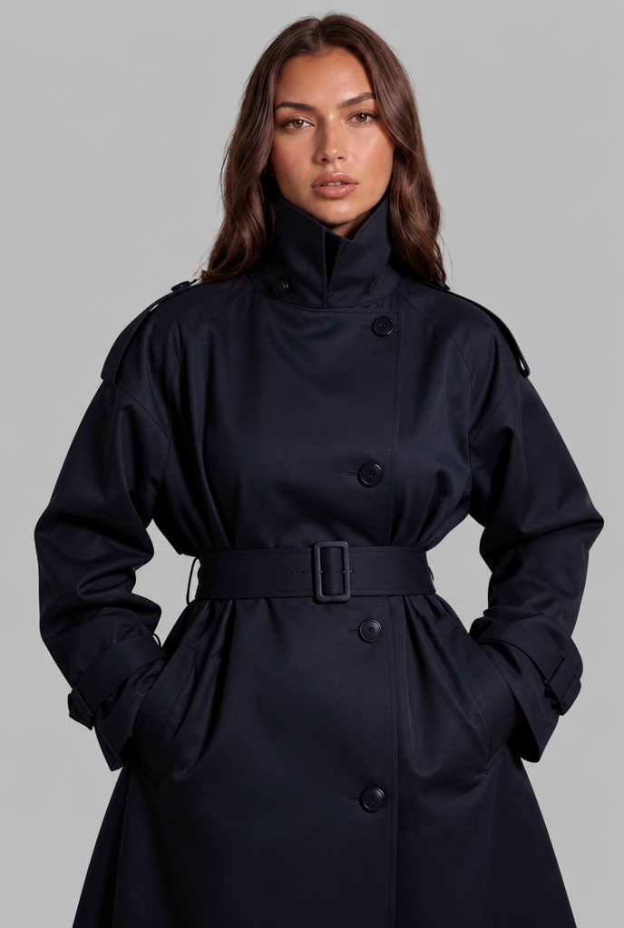Adèle | Trench Long Col Montant Ceinturé