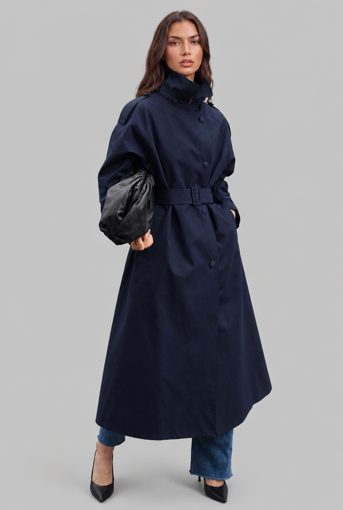 Adèle | Trench Long Col Montant Ceinturé