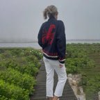 Aliénor | Cardigan Tricoté Motif Brodé Marin