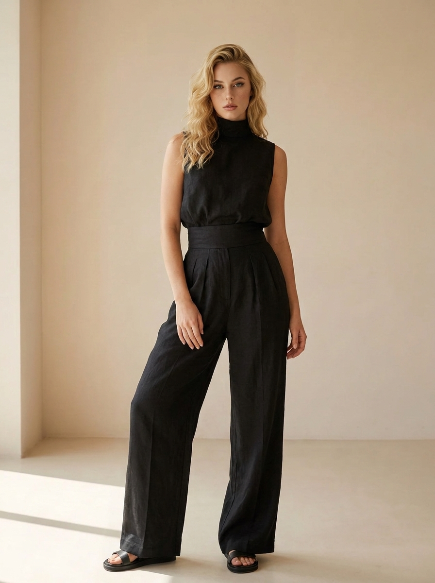Keltie | Combinaison Élégante Taille Haute À Jambes Larges