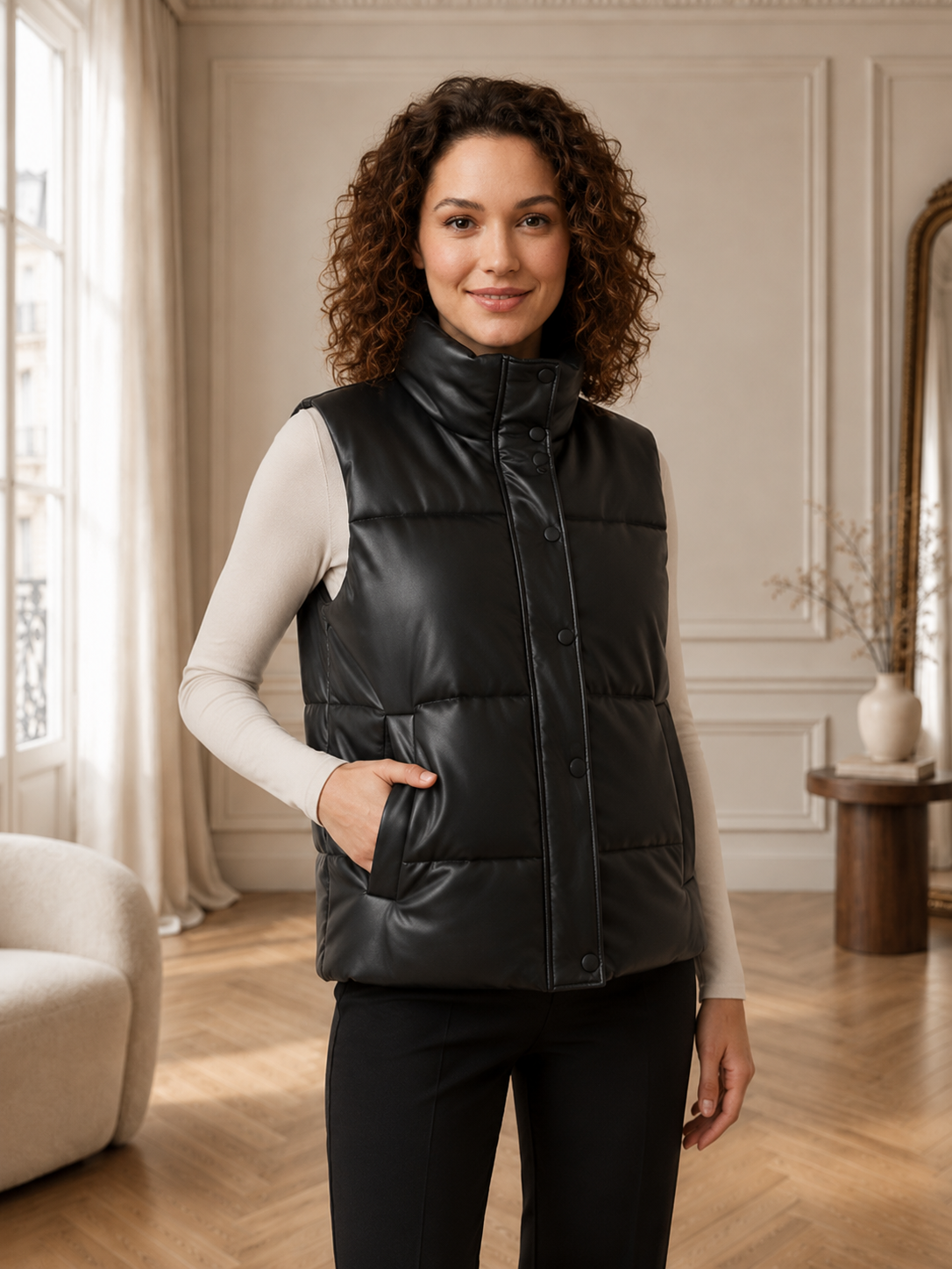 Céline | Gilet Matelassé Effet Cuir