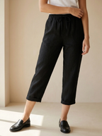 Lucienne | Pantalon Capri En Lin Avec Taille Élastique