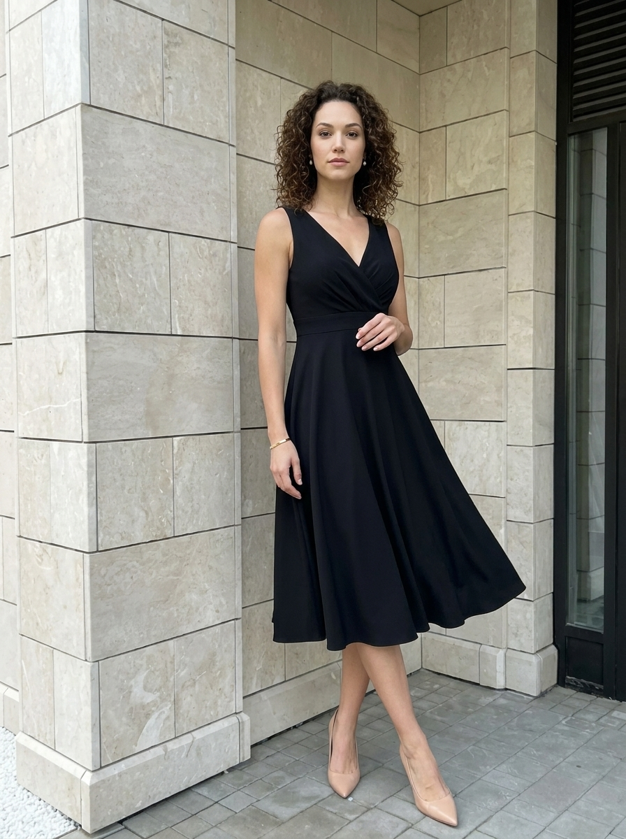 Élodie | Robe Midi Élégante à Col Croisé