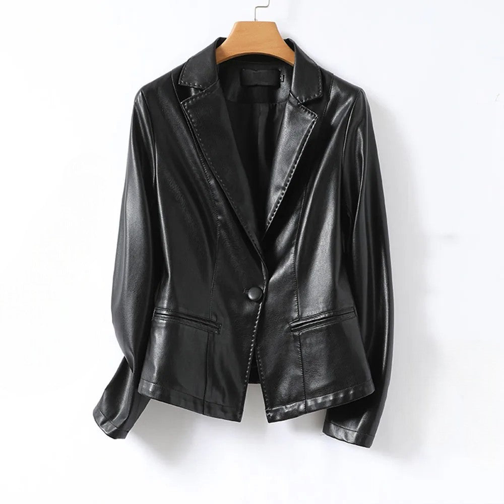 Valentine | Blazer en Cuir Boutonnage Simple
